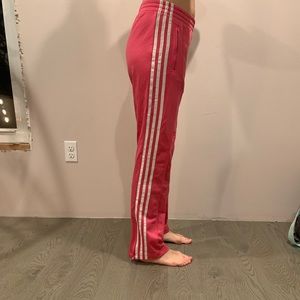 Pink three strip adidas jogger track pants